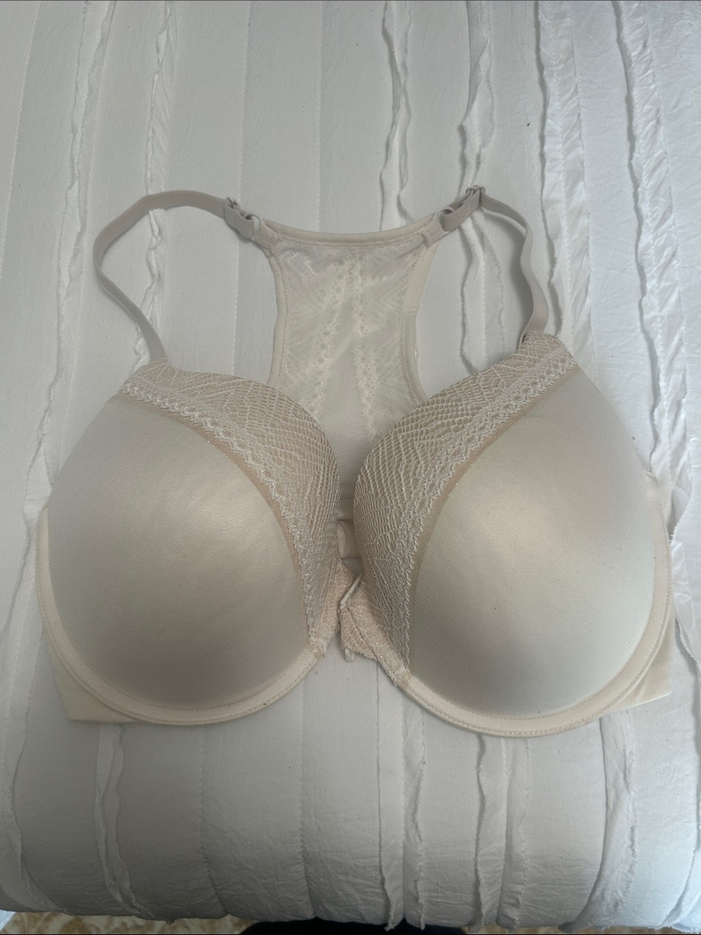 Victoria's Secret Padded Lace-Trim Bra — Cream